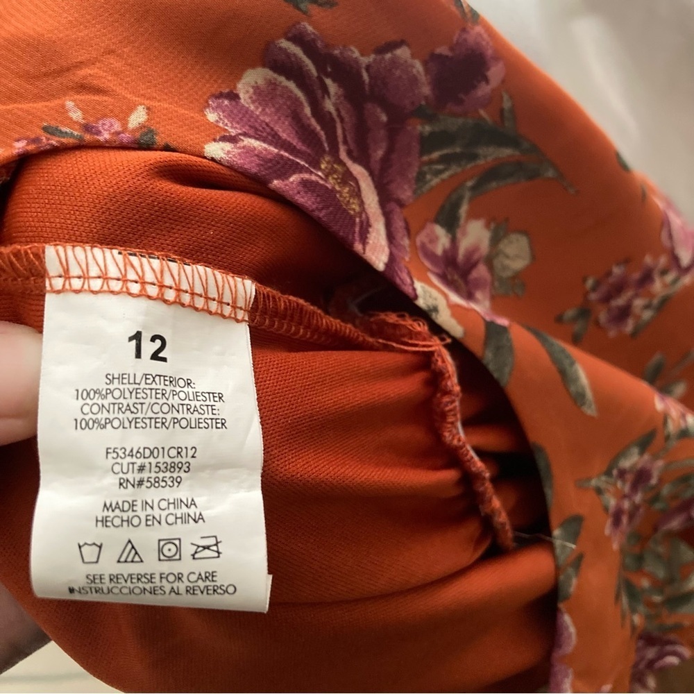 Speechless Floral Chiffon Dress Girls 12 Rust Orange Long Sleeve Lined - Picture 14 of 15